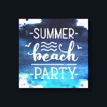 Summer Beach Party | Aquarellkanvas Print Leinwanddruck<br><div class="desc">Holen Sie sich Ihren speziellen Leinenprint mit tiefblauem Pinselhintergrund in Aquarellfarbe und dem eigenen Dekorskript "Summer Beach Party"</div>