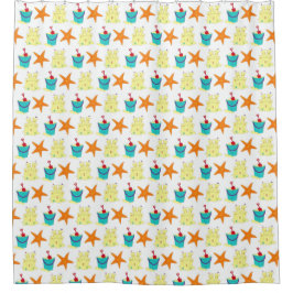 Summer Beach Party Sandcastle Starfish Pail Shovel Duschvorhang