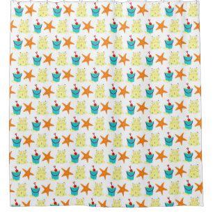 Summer Beach Party Sandcastle Starfish Pail Shovel Duschvorhang