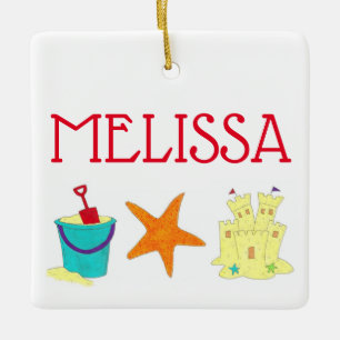 Summer Beach Party Sandcastle Starfish Pail Shovel Keramikornament
