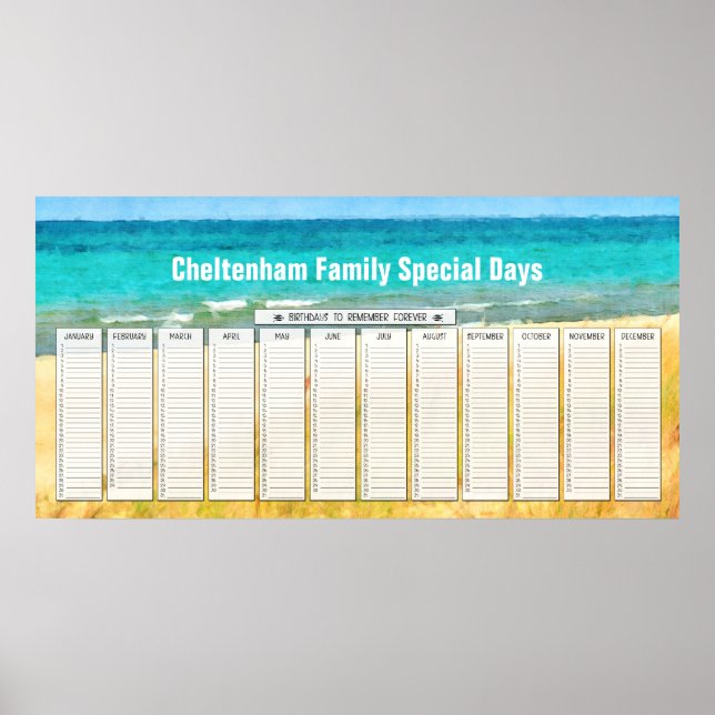 Summer Beach Perpetual Birthday Calendar Poster (Vorne)