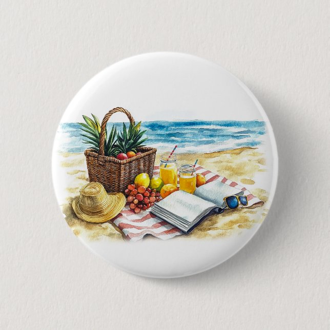 Summer Beach Picnic Watercolor Illustration - Vibr Button (Vorderseite)