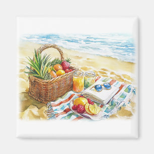 Summer Beach Picnic Watercolor Illustration - Vibr Magnet