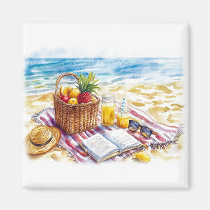 Summer Beach Picnic Watercolor Illustration - Vibr Magnet