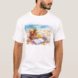 Summer Beach Picnic Watercolor Illustration - Vibr T-Shirt