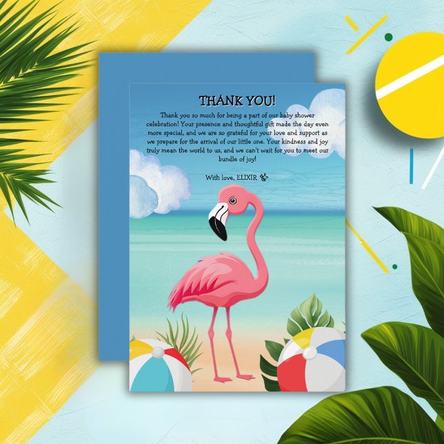Summer Beach Pink Flamingo Baby Dusche Dankeskarte (Von Creator hochgeladen)