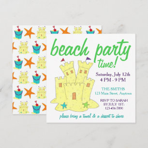 Summer Beach Pool Partys Sandcastle Starfish Einladung