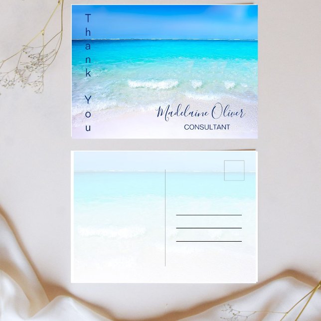Summer Beach Scene Ocean Blue Vielen Dank Postkarte (Von Creator hochgeladen)