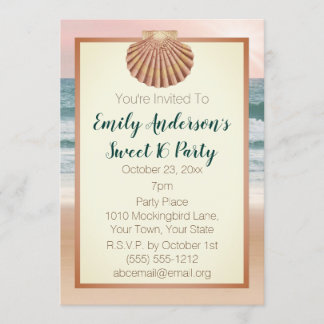 Summer Beach Seashell Pink Sunset Sweet 16 Einladung