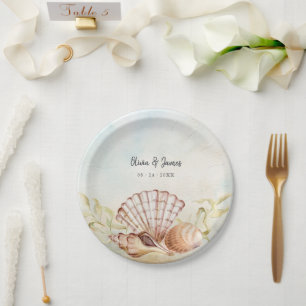Summer Beach Seashell Tropical Wedding Pappteller