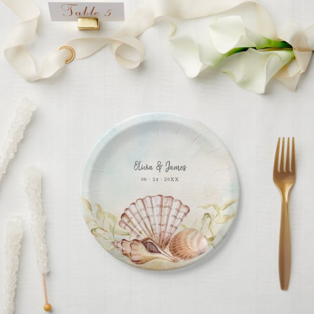 Summer Beach Seashell Tropical Wedding Pappteller (Hochzeit)