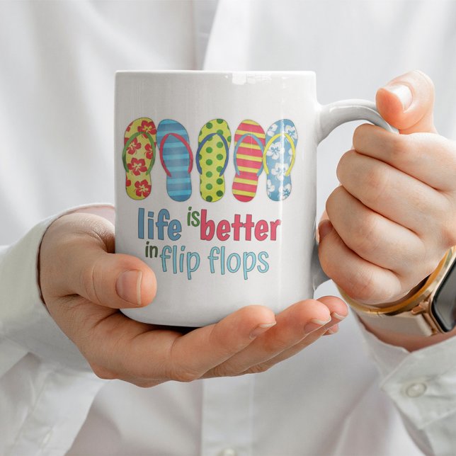 Summer Beach Simple Fun Sandals Flip Flops Kaffeetasse (Life is better in flip flops coffee mug.)