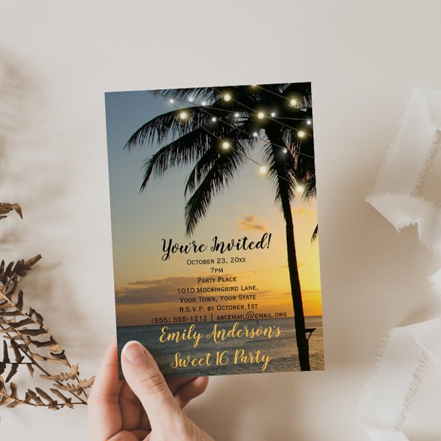 Summer Beach String Light Sunset Sweet 16 Geburtst Einladung (Von Creator hochgeladen)