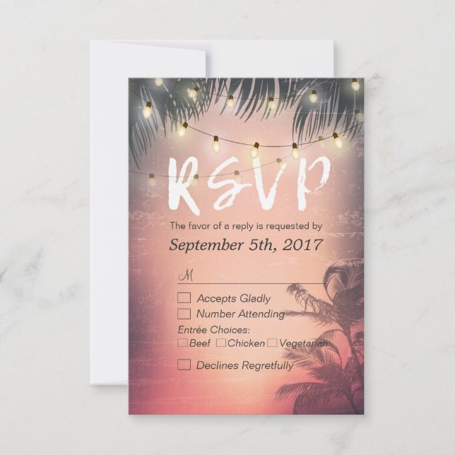 Summer Beach String Lights Chic Wedding RSVP Antwo (Vorderseite)