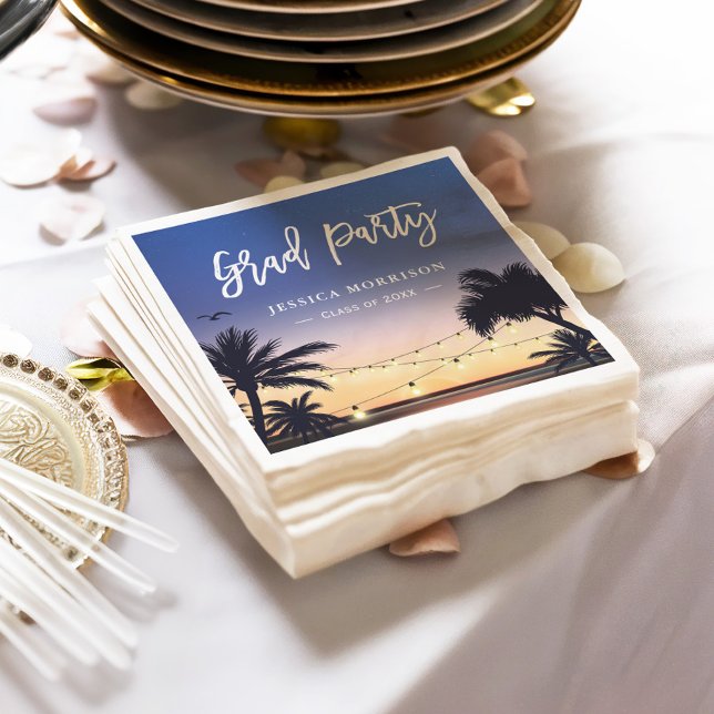 Summer Beach Sunset Palm Tree Graduation Party Serviette (Von Creator hochgeladen)