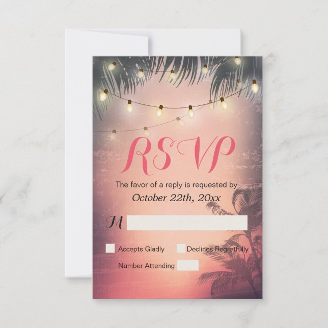 Summer Beach Sunset & String Light UAWG Repcard RSVP Karte (Vorderseite)