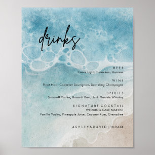 Summer Beach Wedding Large Drinks Bar Menu Poster
