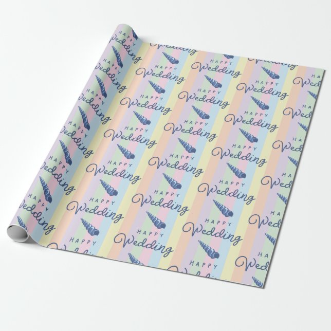 Summer Beach Wedding Ocean Seashell Rainbow Stripe Geschenkpapier (Ungerollt)