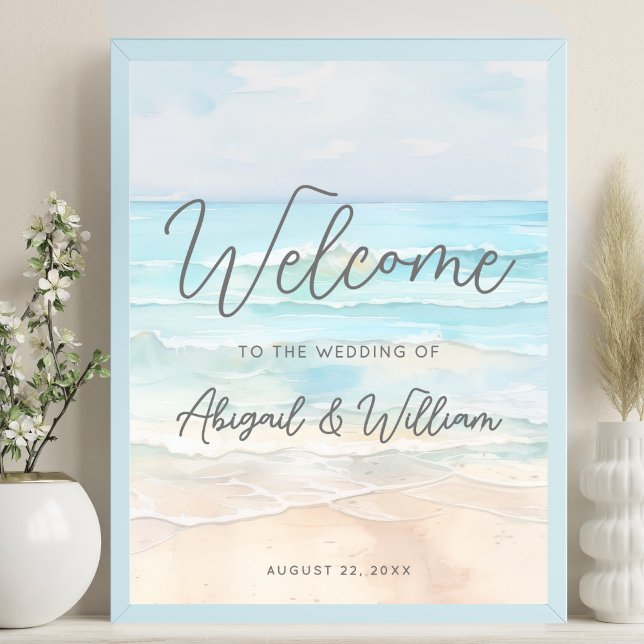 Summer Beach Wedding Welcome Sign Poster (Summer Beach Wedding Welcome Sign)