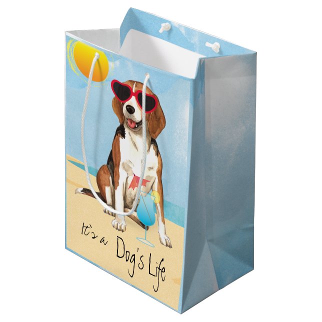 Summer Beagle Mittlere Geschenktüte (Vorderseite Schrägansicht)