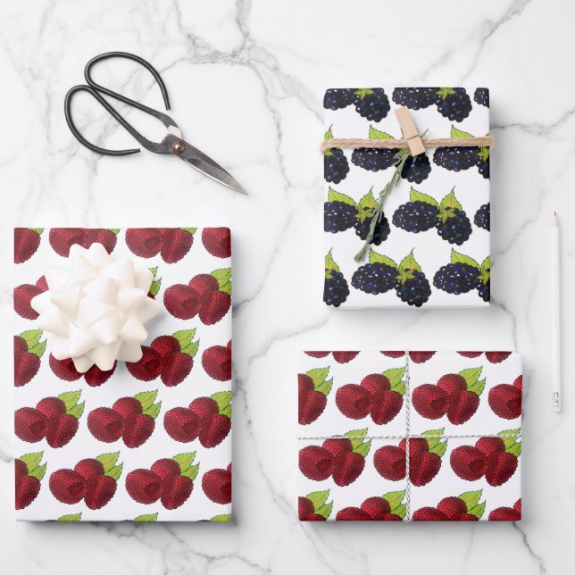 Summer Berries Raspberry BlackBerry Berry Frucht Geschenkpapier Set (Vorderseite)