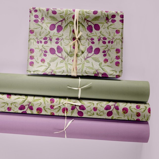 Summer Berries Wasserfarbe Decoute Geschenkpapier Set (Summer Berries Watercolor Wrapping Paper Sheets by Jenn Steffen for Studio Posies. )