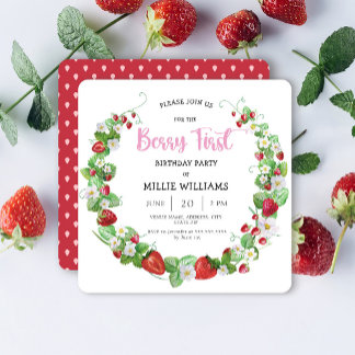 Summer Berry First Strawberry Geburtstagsparty Einladung