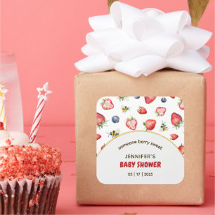 Summer Berry Sweet Watercolor Babydusche Quadratischer Aufkleber