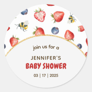Summer Berry Sweet Watercolor Babydusche Runder Aufkleber