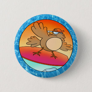 Summer Bird Surfer Button