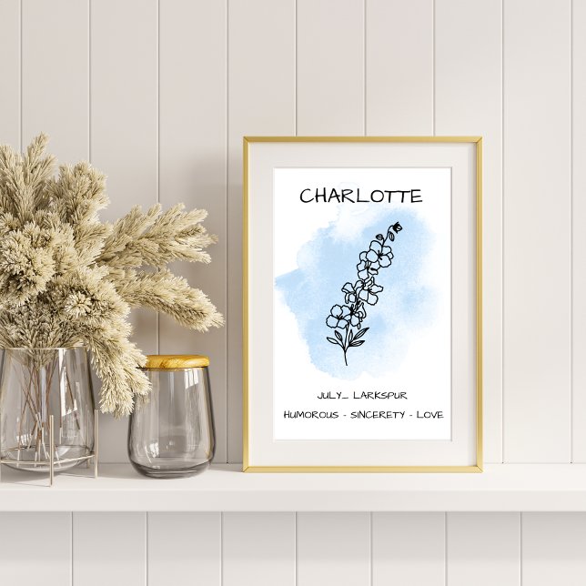 Summer Birth Blume Juli Blue Larkspur Delphinium Poster (Von Creator hochgeladen)