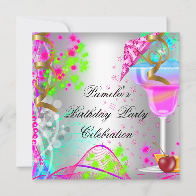 Summer Birthday Party - farbenfroher Cocktail Einladung (Vorderseite)
