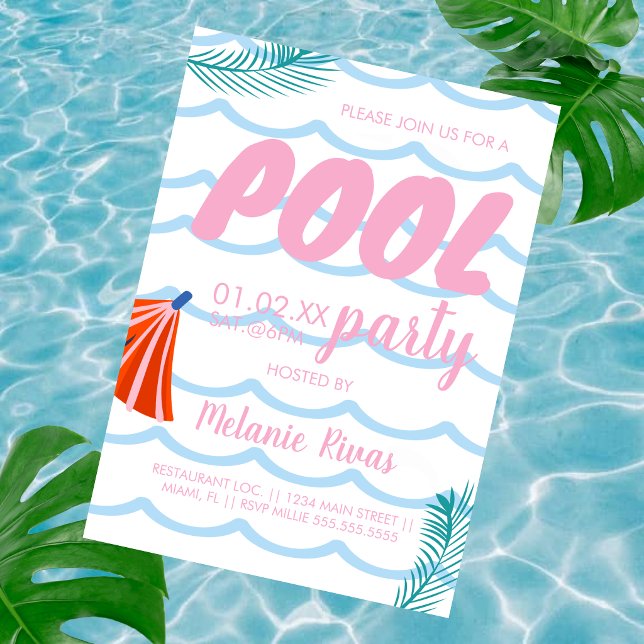 Summer Birthday Pool Beach Waves Einladung (Von Creator hochgeladen)