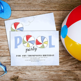 Summer Birthday Pool Party Beach Balls Einladung