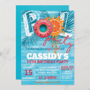 Summer Birthday Pool Party Einladung