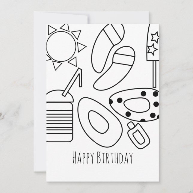 Summer Birthday Schwarz-weiße Karte (Vorderseite)