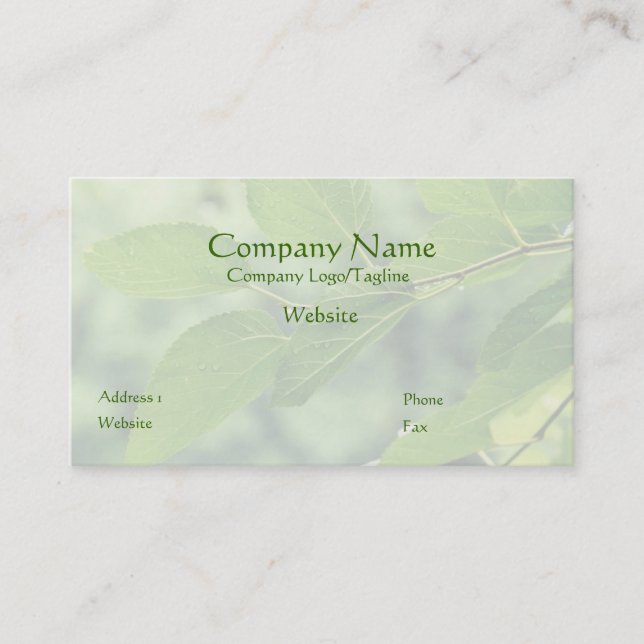 'Summer Blätter with Raindrops' Business Card Visitenkarte (Vorderseite)