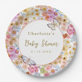 Summer Bloom Floral Butterfly Baby Dusche Custom Pappteller
