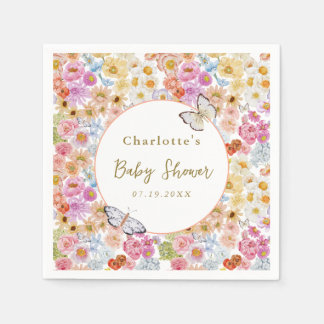 Summer Bloom Floral Butterfly Baby Dusche Custom Serviette