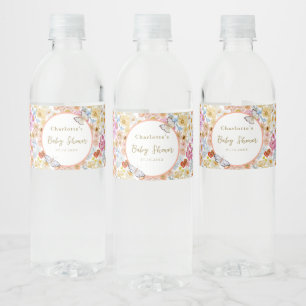Summer Bloom Floral Butterfly Baby Dusche Custom Wasserflaschenetikett