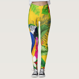 Summer Bloom Tropical Toucan Blätter Wasserfarbe Leggings