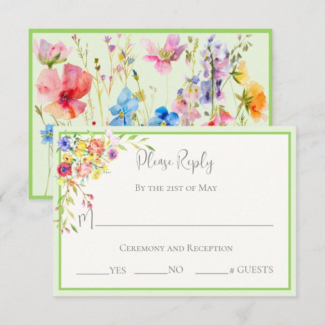 Summer Blooms florale Wedding RSVP Card Karte (Vorne/Hinten)