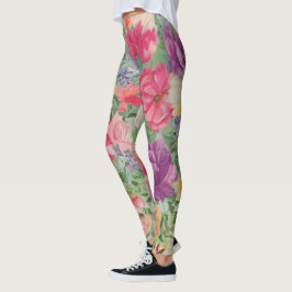 Summer Blooms Watercolor Blume Collage Leggings