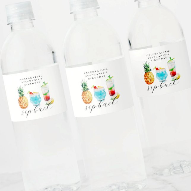 Summer Blue Ananas Cocktails Geburtstagsparty Wasserflaschenetikett (Von Creator hochgeladen)