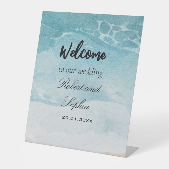 Summer Blue Beach Hochzeit Pedestal Sign Sockelschild (Vorderseite)