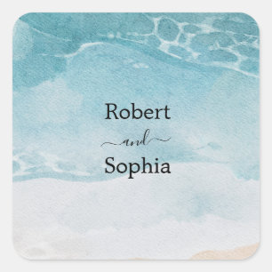 Summer Blue Beach Hochzeit Quadratischer Aufkleber