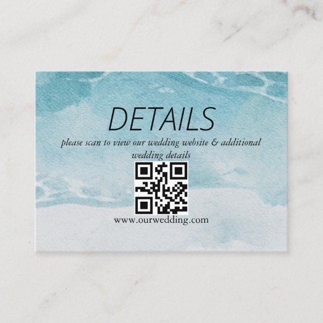 Summer Blue Beach Wedding QR Code Begleitkarte (Vorderseite)