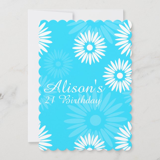 Summer Blue Blumen Geburtstagsparty Einladung (Vorderseite)