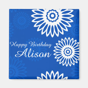 Summer Blue Blumen Happy Birthday Name Magnet