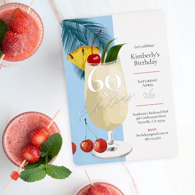 Summer Blue Cocktail Party zum 60. Geburtstag Folieneinladung (Von Creator hochgeladen)